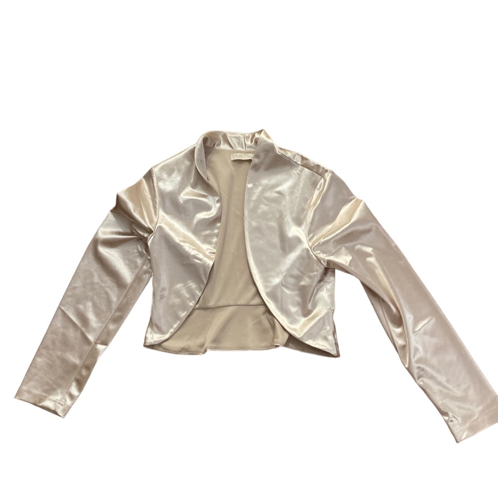 Belle Pogue Champagne Satin Cropped Jacket- size Small- Beautiful!